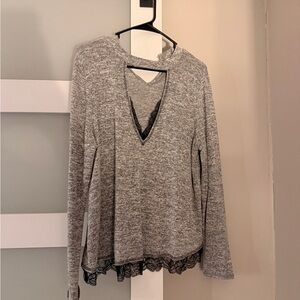 Altar'd State Gray Long Sleeve Top with Black Lace